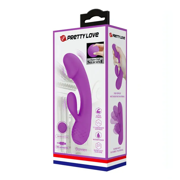 Female Sex Toys | Pretty Love Doreen Vibratore Rabbit realizzato in Silicone Soft Touch - 12 modalità di vibrazione, Extra Morbido, Ricaricabile, Viola