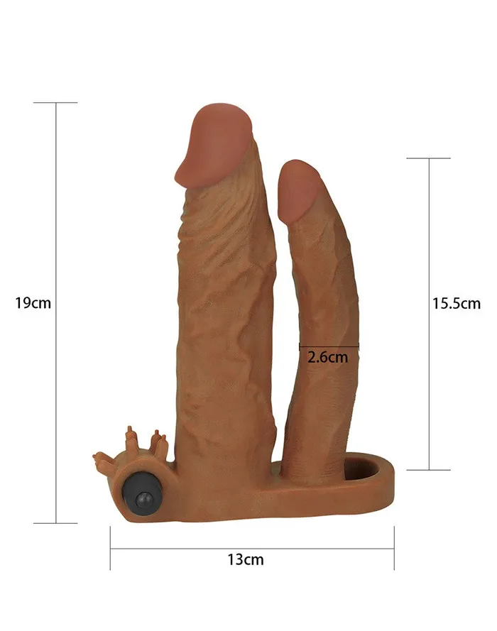 Male Sex Toys | Lovetoy Lovetoy - Pleasure X-tender Verlengende Vibrerende dubbele penis sleeve - Bruin