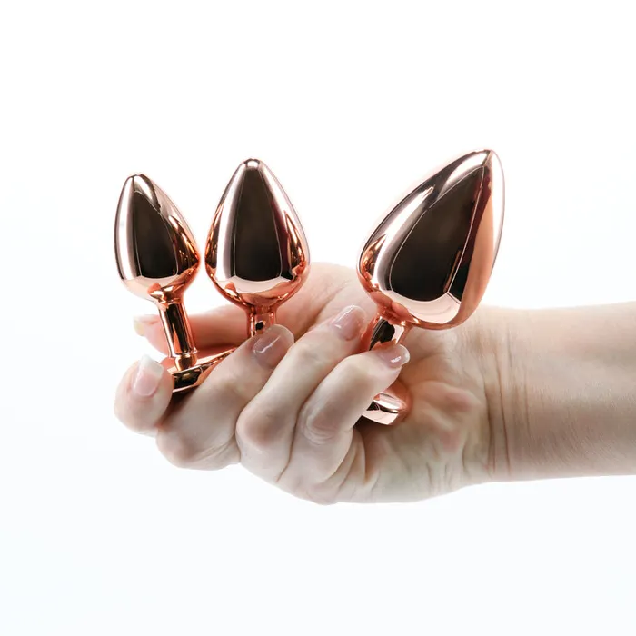 Anal | Rear Assets Trainer Kit - Rose Gold - Pink Heart - Rose Gold Metallic Butt Plugs with Pink Hearts - Set of 3 Sizes - NS Novelties