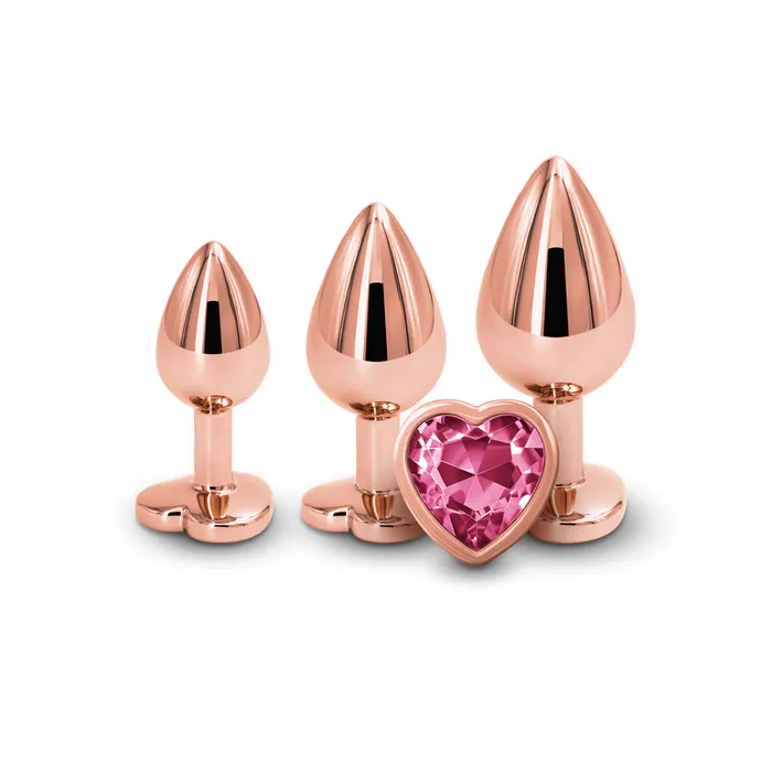 Anal | Rear Assets Trainer Kit - Rose Gold - Pink Heart - Rose Gold Metallic Butt Plugs with Pink Hearts - Set of 3 Sizes - NS Novelties