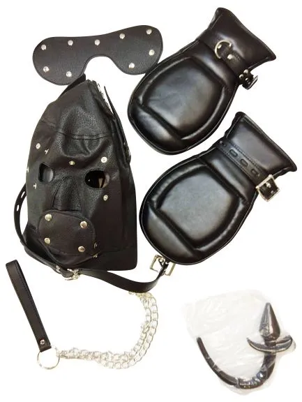 THE DUNGEON STORE Anal Basic Puppy Play Kit Black Mask Tail Mitts Carry Pack